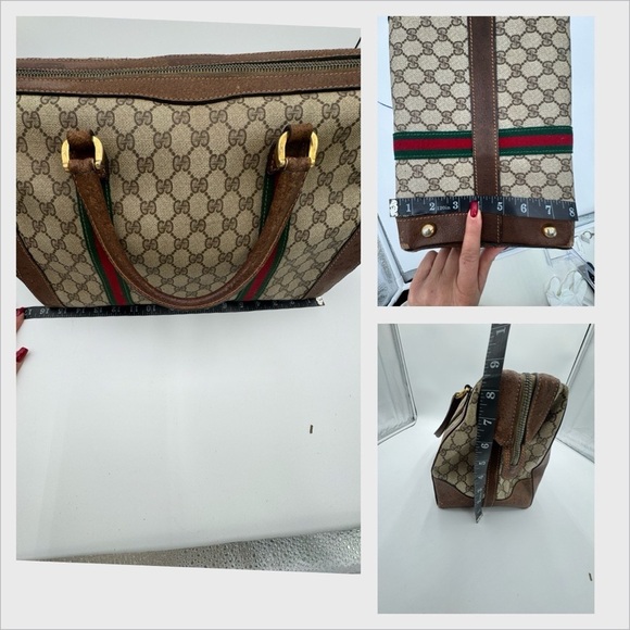Vintage Gucci GG Canvas Web Stripe Boston Duffle Doctor Bag Sherry Line - Picture 13 of 14